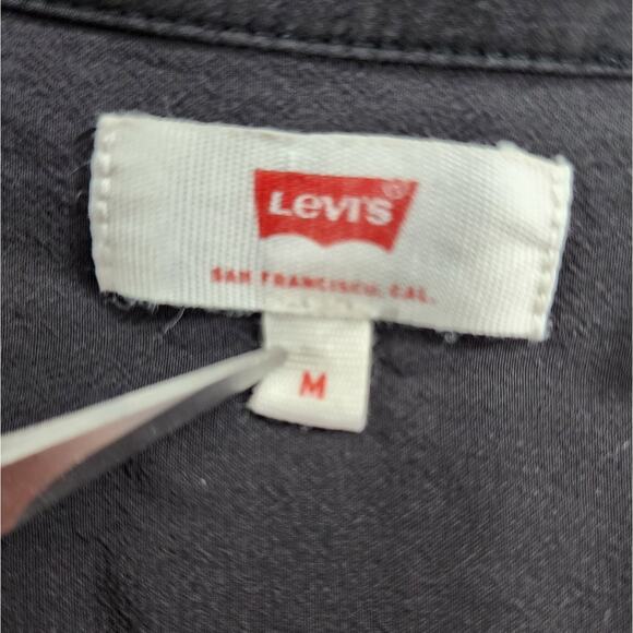 Levi's Top Women M Black Viscose Collared Puffy  Long Sleeves Ruffle Cuffs Flowy - Picture 6 of 13